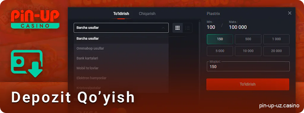 PIN Up Casino-da hisobni to'ldirish bo'yicha ko'rsatmalar