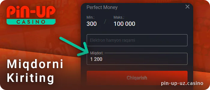 Pulni qaytarib olish miqdorini PIN Up-ga kiriting